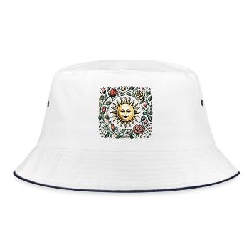 Sun and Floral Botanical Illustration - Bucket Hat - white/navy - Front
