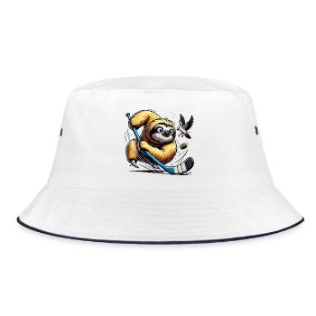 Faultier Eishockey Spieler Mit Schlaeger Und Puck - Bucket Hat - Weiß/Navy - Vorne
