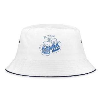 Biergläser mit Prost-Spruch - Bucket Hat - Weiß/Navy - Vorne