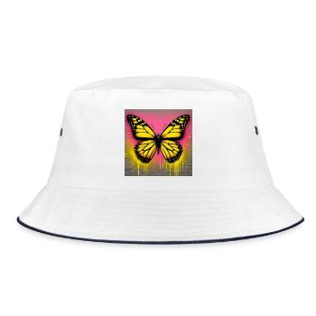 Schmetterling - Bucket Hat - Weiß/Navy - Vorne