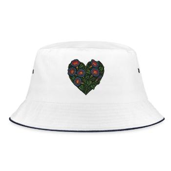 Heart-Shaped Morning Glory Floral Design - Bucket Hat - white/navy - Front