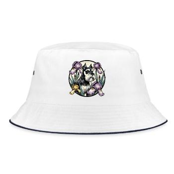 Scholarly Schnauzer Floral Portrait - Bucket Hat - white/navy - Front