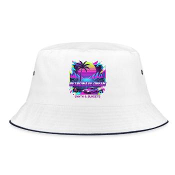 Retrowave Sunset Car Illustration - Bucket Hat - Weiß/Navy - Vorne