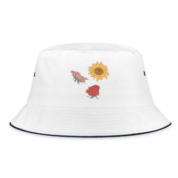 Blumen - Bucket Hat - Weiß/Navy - Vorne