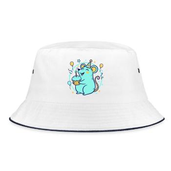 Rat festif avec gâteau et chapeau de fête - Bob - blanc/marine - Devant