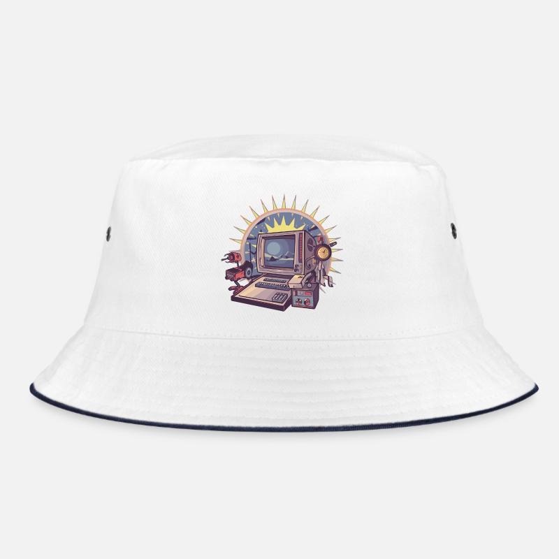 Futuristischer Computer mit Retro-Elementen - Bucket Hat - Weiß/Navy