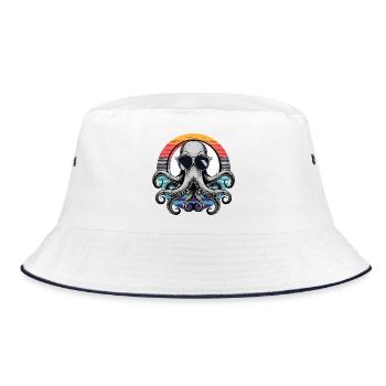 Oktopus mit Sonnenbrille - Bucket Hat - Weiß/Navy - Vorne