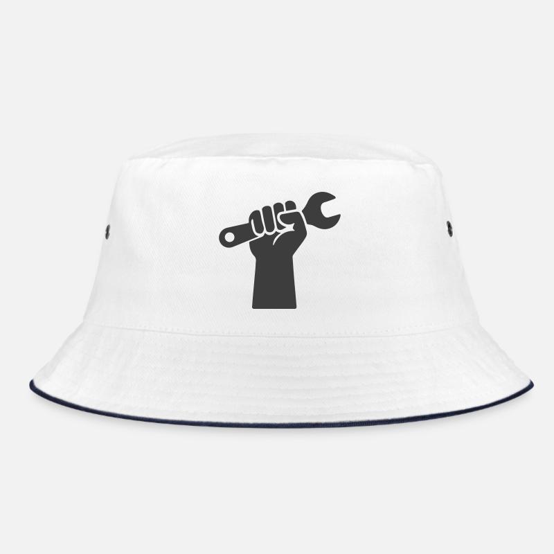 Strong Hand Holding Wrench Icon Bucket Hat