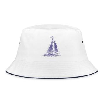 Segelboot Skizze – Klassische Maritime Blaupause - Bucket Hat - Weiß/Navy - Vorne