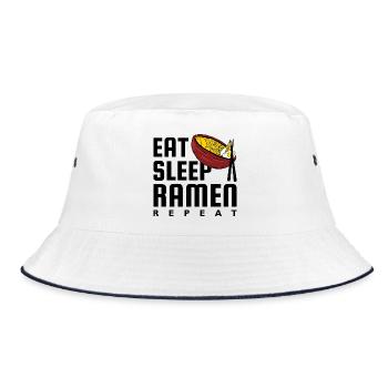 Essen Schlaf Ramen Wiederholen - Bucket Hat - Weiß/Navy - Vorne