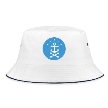 Jolly Roger Pirate Anchor on Blue Circle - Bucket Hat - white/navy - Front