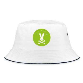 Piraten Hase im Jolly Roger Style Grüner Osterhase - Bucket Hat - Weiß/Navy - Vorne