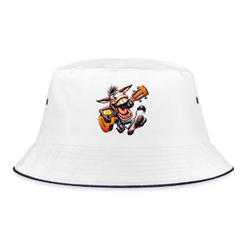 Lustiger Esel Mit Gitarre Cartoon Musiker - Bucket Hat - Weiß/Navy - Vorne