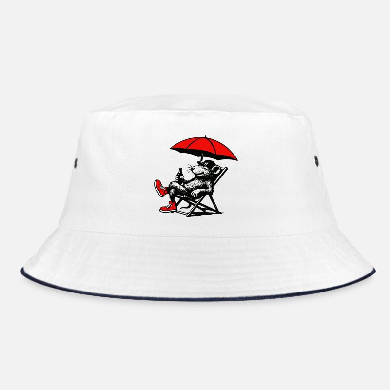 Ratte mit Sonnenschirm Relax - Bucket Hat - Weiß/Navy