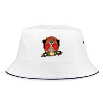 Boxender Biber – Lustiges Boxer Motiv - Bucket Hat - Weiß/Navy - Vorne