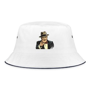 Zeigender Gangster im Fedora - Bucket Hat - Weiß/Navy - Vorne