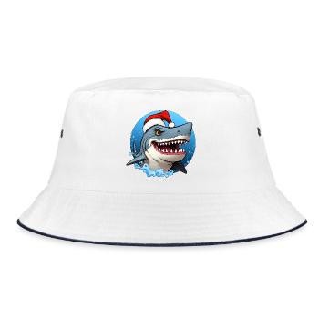 Weihnachtsmann Hai - Bucket Hat - Weiß/Navy - Vorne