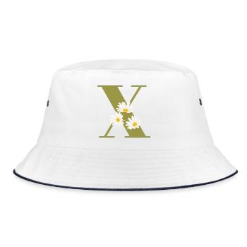 Buchstabe x Grüne Gänseblümchen - Bucket Hat - Weiß/Navy - Vorne