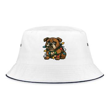 Bulldogge verwickelt in Weihnachtslichtern süße Karikatur - Bucket Hat - Weiß/Navy - Vorne