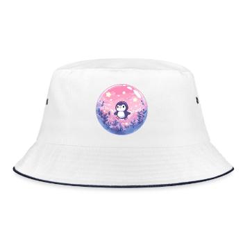 Pastell-Pinguin im Wolkenwald - Bucket Hat - Weiß/Navy - Vorne