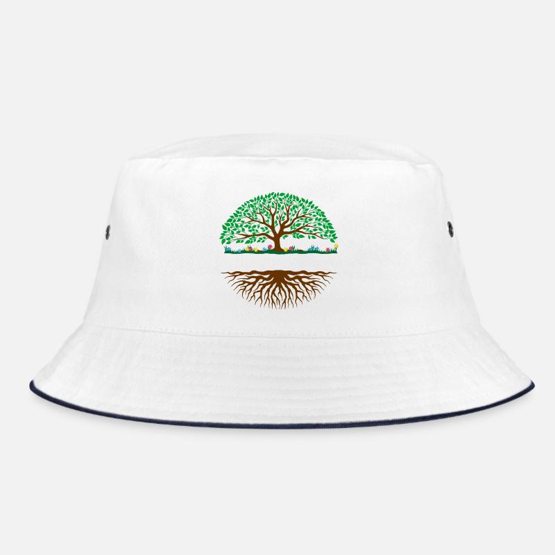 Colour illustration tree – brown trunk, green leaf Bucket Hat