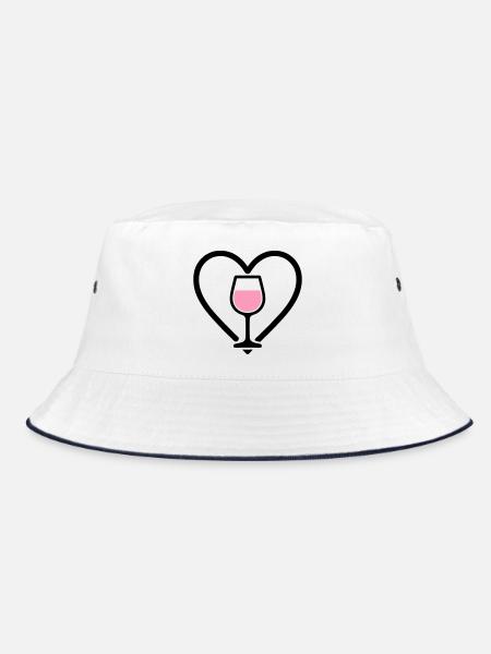 Heart + Rosé Wine – Rosé Lover - Bucket Hat - white/navy - Front