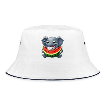 Cheerful elephant with melon fruit summer grin - Bucket Hat - white/navy - Front
