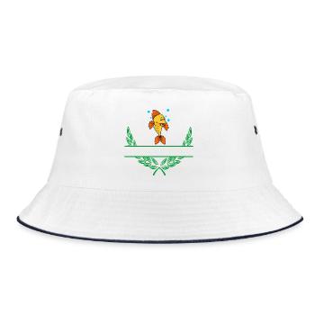 Fish Laurel Wreath with Namespace - Bucket Hat - white/navy - Front