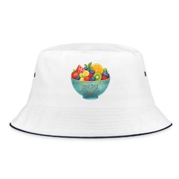 Watercolor Fruit in Mandala Fruit Bowl Healthy Fruits - Bucket Hat - white/navy - Front