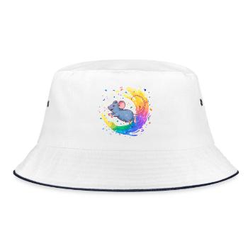 Bunte Maus im Farbwirbel - Bucket Hat - Weiß/Navy - Vorne