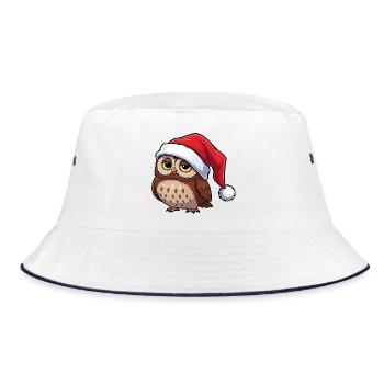Süße Cartoon Eule Grumpy Weihnachtsmütze Waldkauz  - Bucket Hat - Weiß/Navy - Vorne