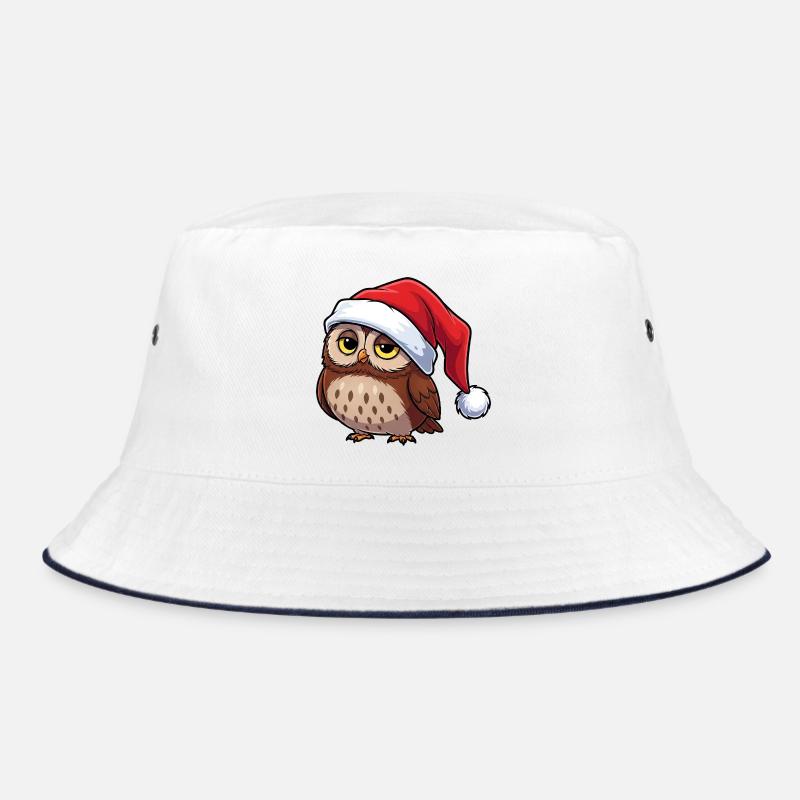 Süße Cartoon Eule Grumpy Weihnachtsmütze Waldkauz  - Bucket Hat - Weiß/Navy