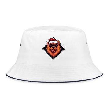 Santa Hund Cartoon  - Bucket Hat - Weiß/Navy - Vorne