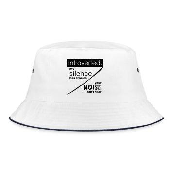 Introvertiert. Stille – Lärm. - Bucket Hat - Weiß/Navy - Vorne