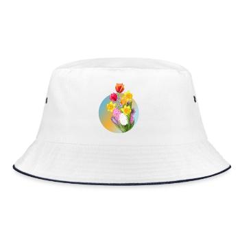 Spring bouquet with tulips, daffodils & hyacinths - Bucket Hat - white/navy - Front
