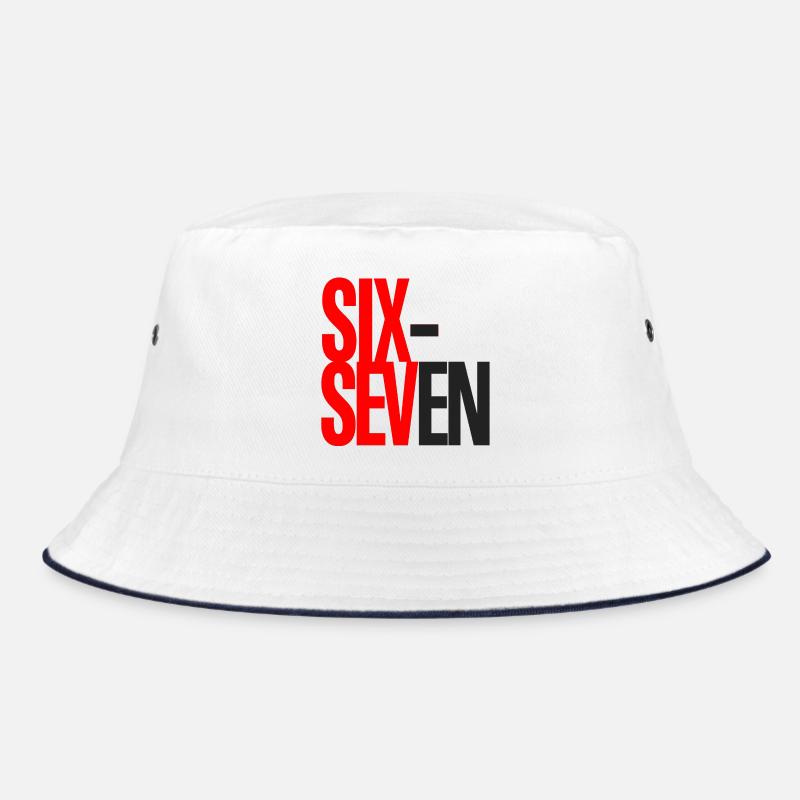 Sechs- und Sieben-Typografie-Logo - Bucket Hat - Weiß/Navy