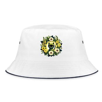Wrapped Cat Floral Halo - Bucket Hat - white/navy - Front