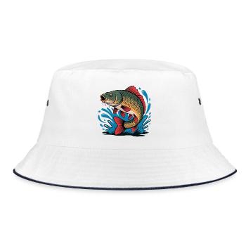 Springender Karpfen  - Bucket Hat - Weiß/Navy - Vorne