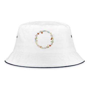 Christmas wreath of leaves illustration with decoration - Bucket Hat - white/navy - Front