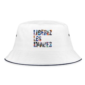 FREE THE IMAGES - let's talk - Bucket Hat - white/navy - Front