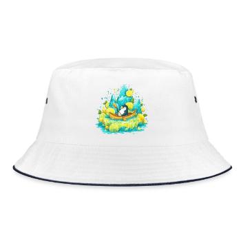 Penguin im Zitroneninselboot - Bucket Hat - Weiß/Navy - Vorne