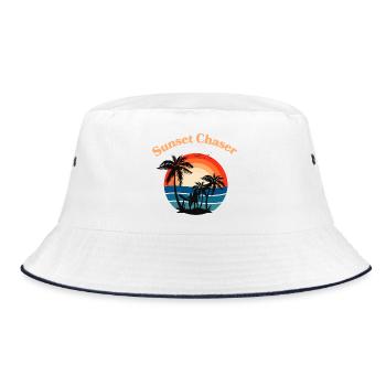 Retro Surfer Sunset Palm Tree Graphic - Bucket Hat - white/navy - Front