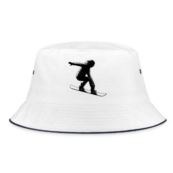 Snowboarderin mit eleganter Pose - Bucket Hat - Weiß/Navy - Vorne