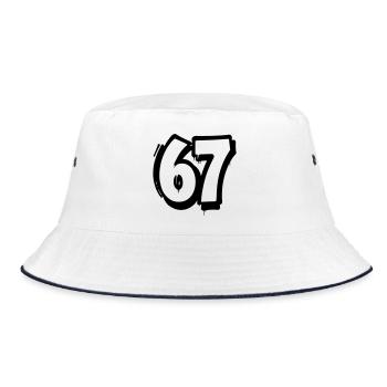 Comic Number 67 – Bold Black and White Outline - Bucket Hat - white/navy - Front