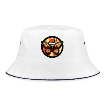 Winterzauber Schmetterling mit Weihnachtsmütze - Bucket Hat - Weiß/Navy - Vorne