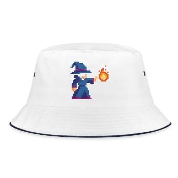Pixel Wizard and Fire - Bucket Hat - white/navy - Front