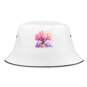 Sleeping fox under cherry tree - Bucket Hat - white/navy - Front