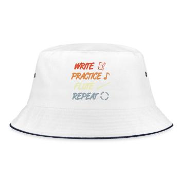 Write Practice Flute Repeat - Bucket Hat - Weiß/Navy - Vorne