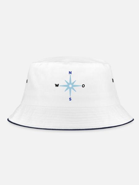 Kompass Himmelsrichtungen Sternkompass maritim - Bucket Hat - Weiß/Navy - Vorne