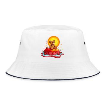 Teddy on sunny cake cartoon - Bucket Hat - white/navy - Front